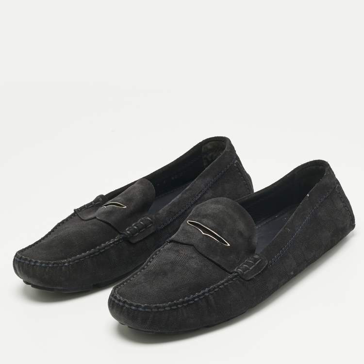 Pre Owned Louis Vuitton Navy Blue Suede Monte Carlo Loafers Size 42