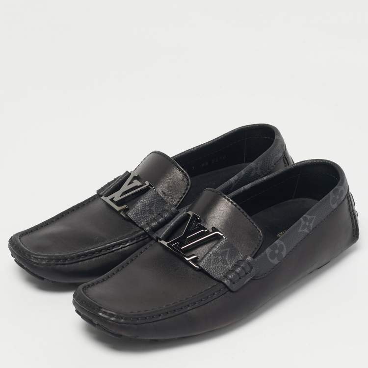 Pre Owned Louis Vuitton Black Monogram Canvas and Leather Monte Carlo Loafers Size 41