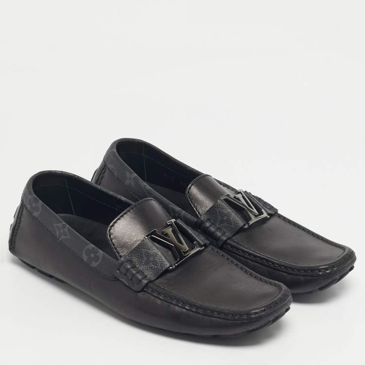 Pre Owned Louis Vuitton Black Monogram Canvas and Leather Monte Carlo Loafers Size 41