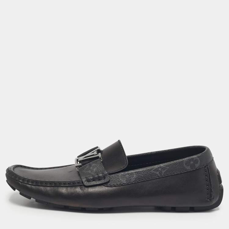 Pre Owned Louis Vuitton Black Monogram Canvas and Leather Monte Carlo Loafers Size 41