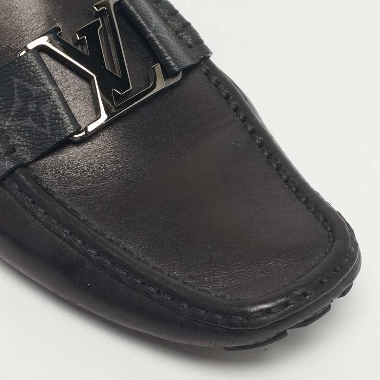 Pre Owned Louis Vuitton Black Monogram Canvas and Leather Monte Carlo Loafers Size 41