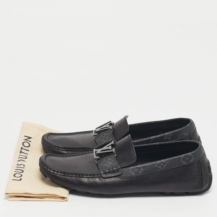 Pre Owned Louis Vuitton Black Monogram Canvas and Leather Monte Carlo Loafers Size 41