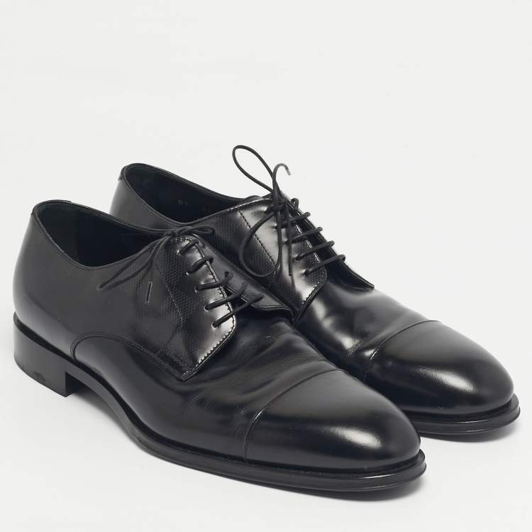 Pre Owned Louis Vuitton Black Leather Damier Embossed Lace Up Derby Oxfords Size 41