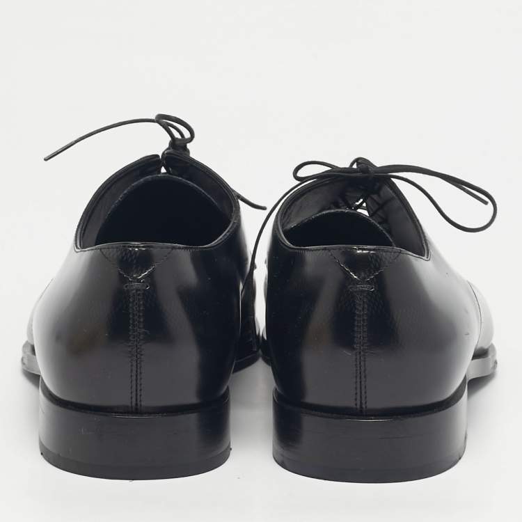 Pre Owned Louis Vuitton Black Leather Damier Embossed Lace Up Derby Oxfords Size 41