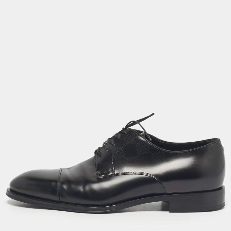 Pre Owned Louis Vuitton Black Leather Damier Embossed Lace Up Derby Oxfords Size 41