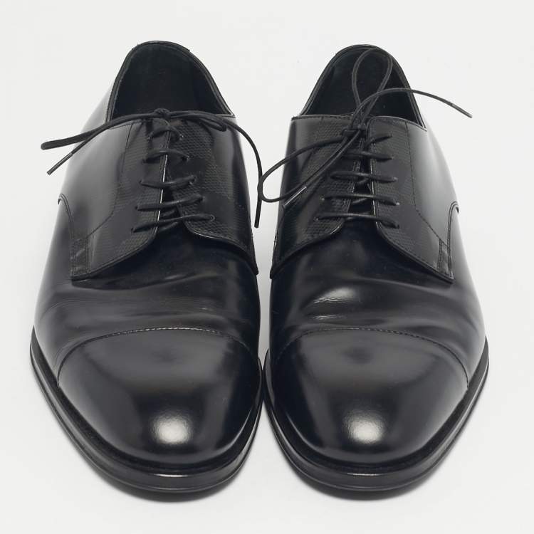 Pre Owned Louis Vuitton Black Leather Damier Embossed Lace Up Derby Oxfords Size 41