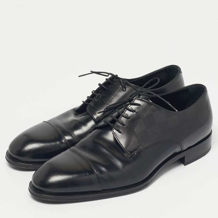 Pre Owned Louis Vuitton Black Leather Damier Embossed Lace Up Derby Oxfords Size 41