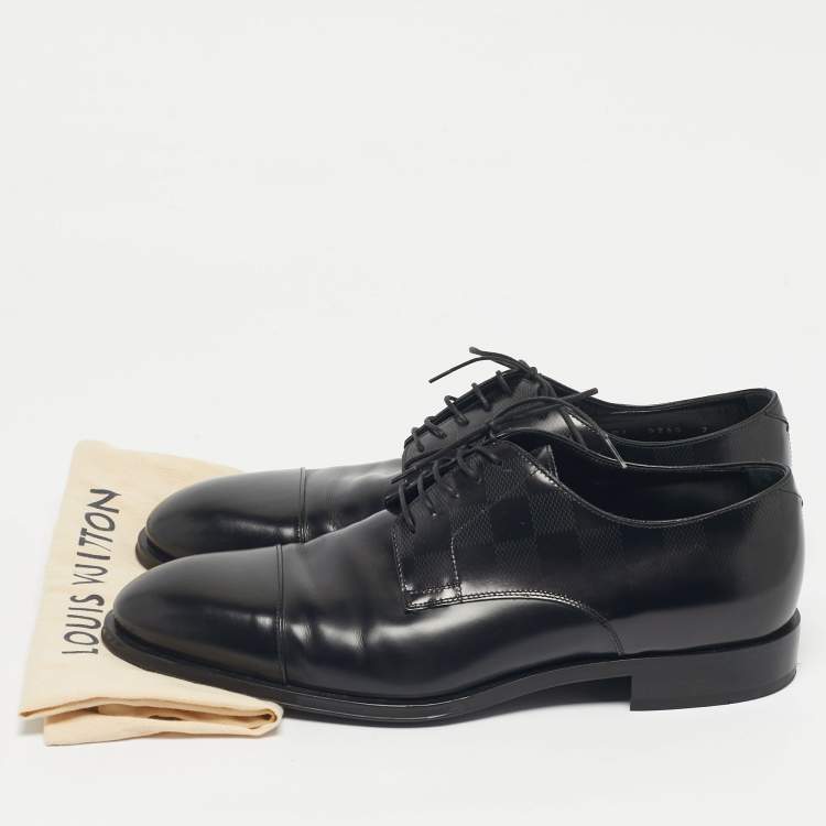 Pre Owned Louis Vuitton Black Leather Damier Embossed Lace Up Derby Oxfords Size 41