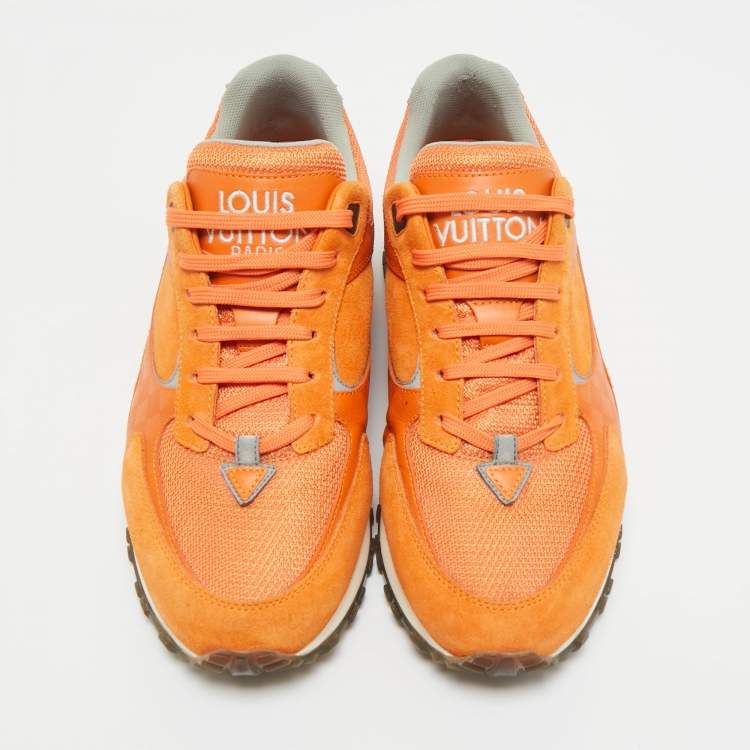 Pre Owned Louis Vuitton Orange Suede and Mesh Run Away Sneakers Size 40