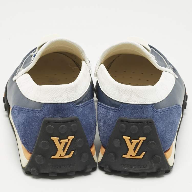 Pre Owned Louis Vuitton Blue/White Suede and Leather Racer Loafers Size 41