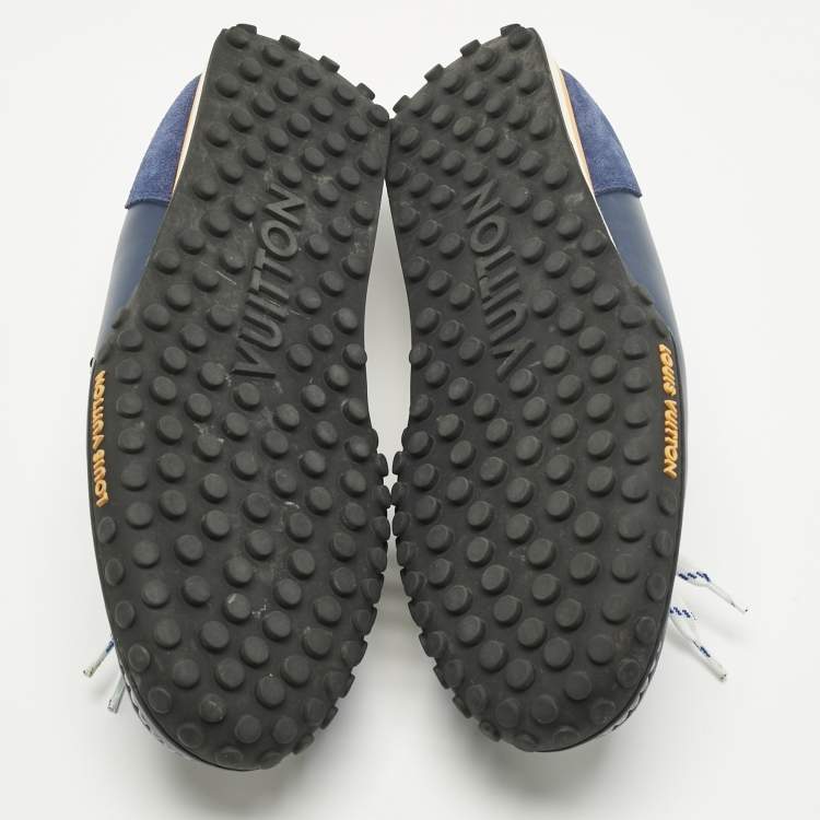 Pre Owned Louis Vuitton Blue/White Suede and Leather Racer Loafers Size 41