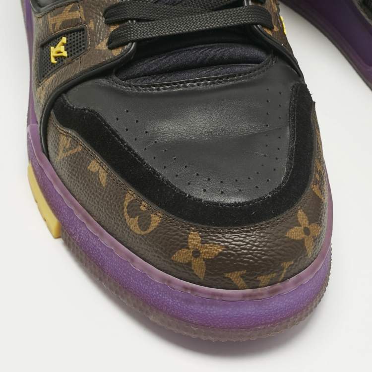 Pre Owned Louis Vuitton Black Leather and Monogram Canvas LV Trainer Sneakers Size 45