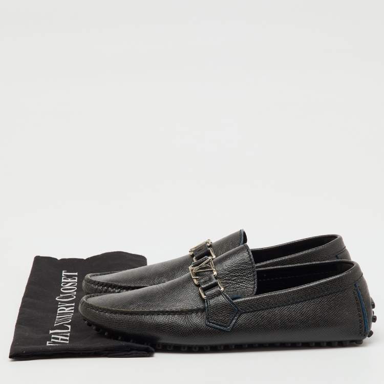Pre Owned Louis Vuitton Black Leather Hockenheim Slip On Loafers Size 41
