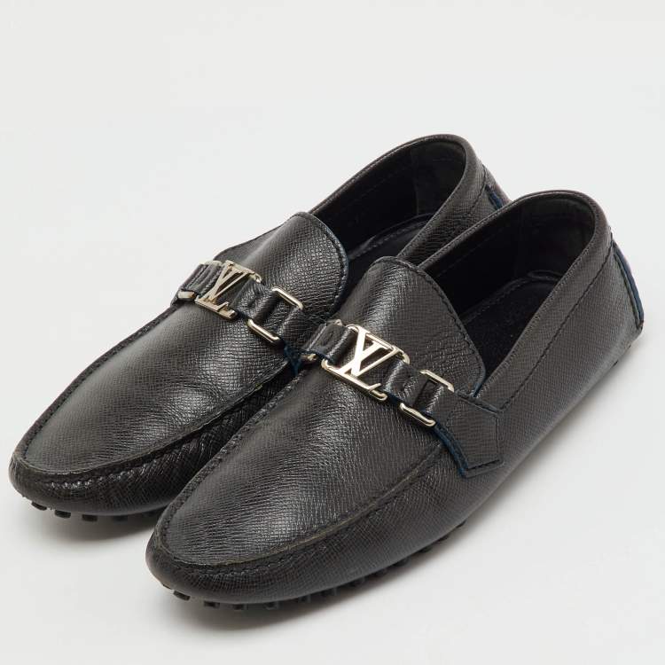 Pre Owned Louis Vuitton Black Leather Hockenheim Slip On Loafers Size 41