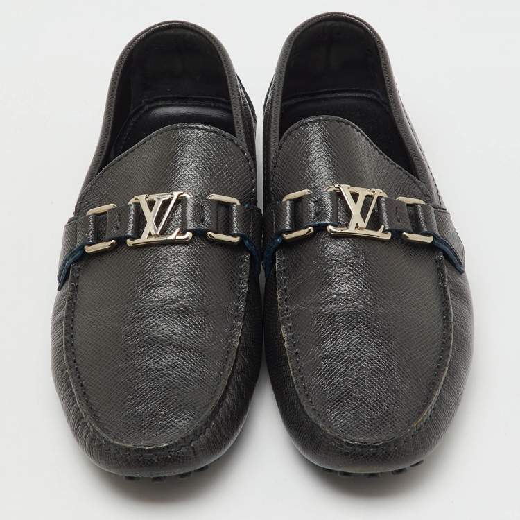 Pre Owned Louis Vuitton Black Leather Hockenheim Slip On Loafers Size 41