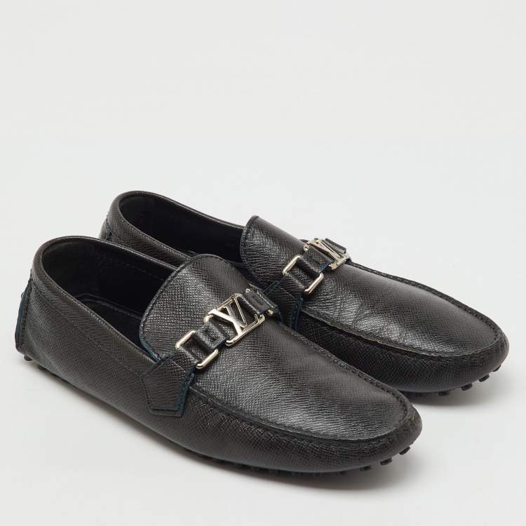 Pre Owned Louis Vuitton Black Leather Hockenheim Slip On Loafers Size 41