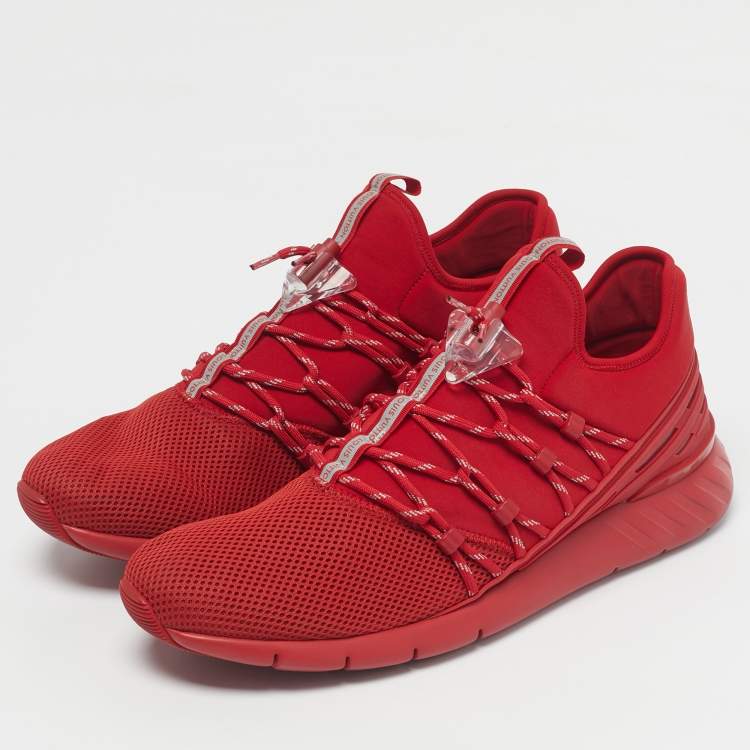 Pre Owned Louis Vuitton Red Fabric and Mesh Fastlane Sneakers Size 46