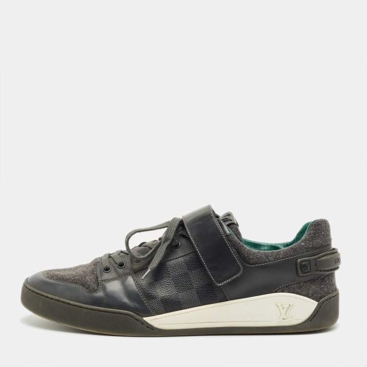 Pre Owned Louis Vuitton Grey Wool and Damier Graphite Canvas Low Top Sneakers Size 44