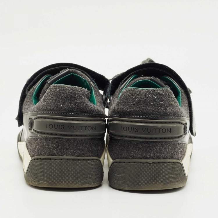 Pre Owned Louis Vuitton Grey Wool and Damier Graphite Canvas Low Top Sneakers Size 44
