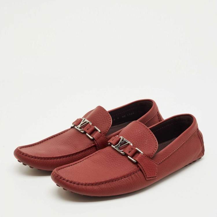 Pre Owned Louis Vuitton Brick Red Leather Hockenheim Loafers Size 43