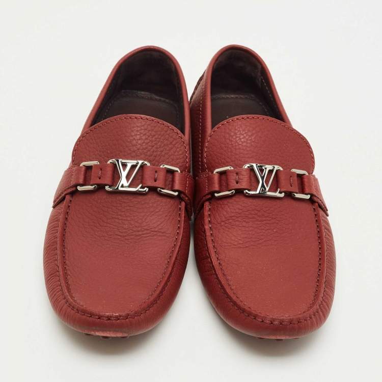 Pre Owned Louis Vuitton Brick Red Leather Hockenheim Loafers Size 43