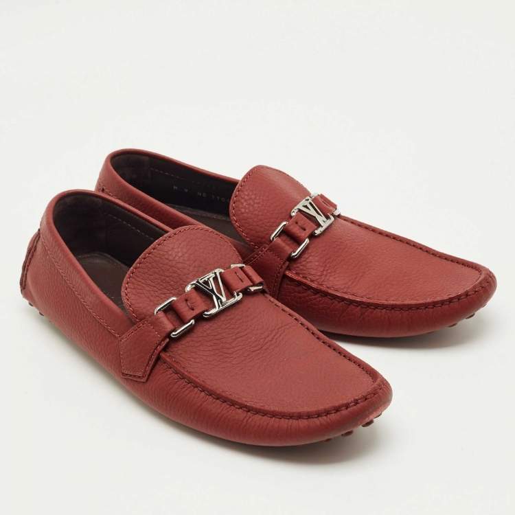 Pre Owned Louis Vuitton Brick Red Leather Hockenheim Loafers Size 43