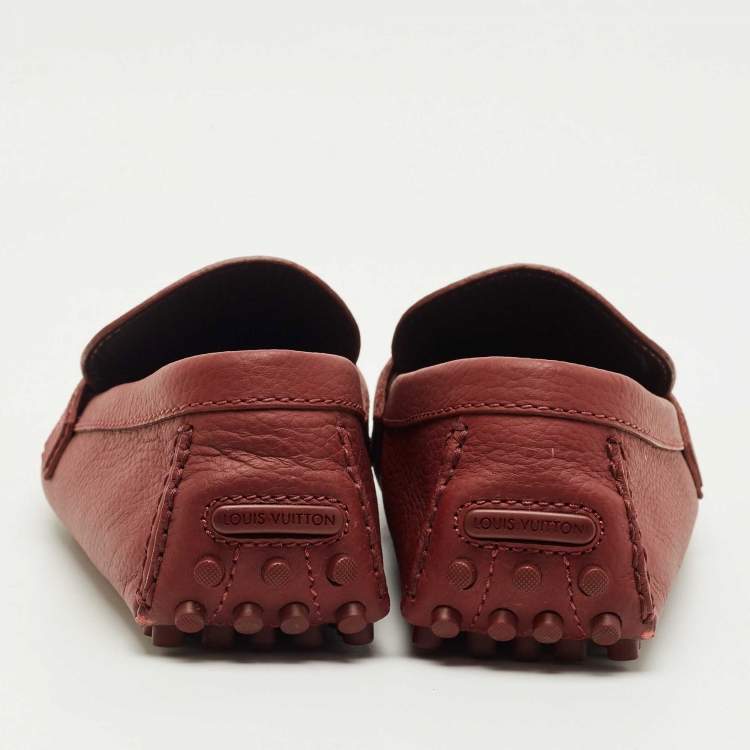 Pre Owned Louis Vuitton Brick Red Leather Hockenheim Loafers Size 43