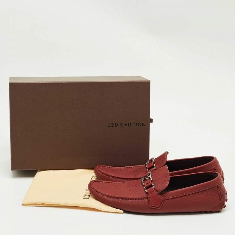 Pre Owned Louis Vuitton Brick Red Leather Hockenheim Loafers Size 43