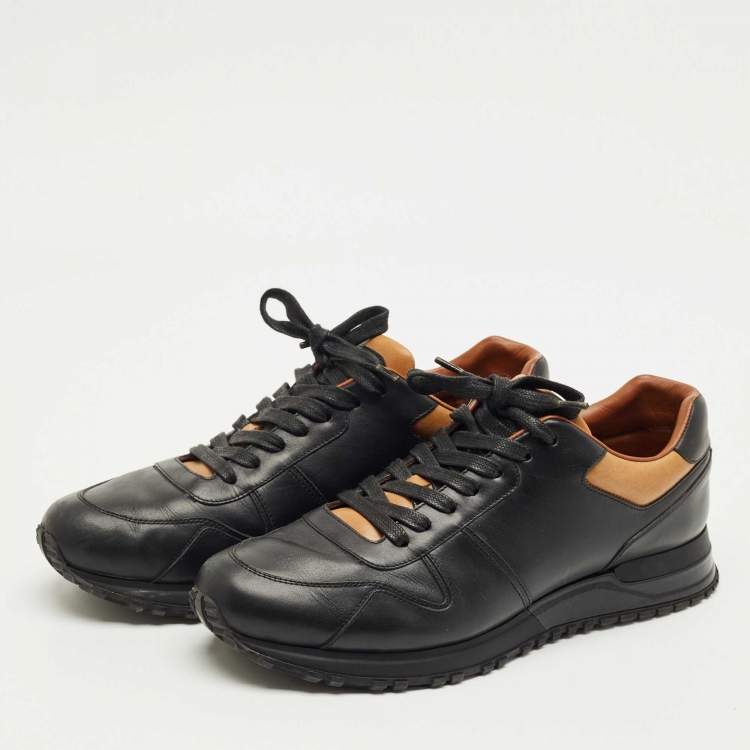 Pre Owned Louis Vuitton Black/Tan Leather Trim Run Lace Up Sneakers Size 42.5