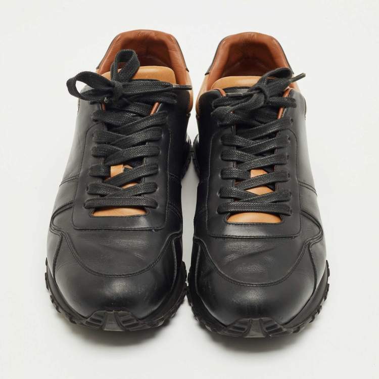 Pre Owned Louis Vuitton Black/Tan Leather Trim Run Lace Up Sneakers Size 42.5