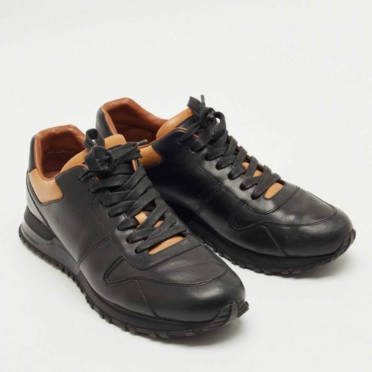 Pre Owned Louis Vuitton Black/Tan Leather Trim Run Lace Up Sneakers Size 42.5