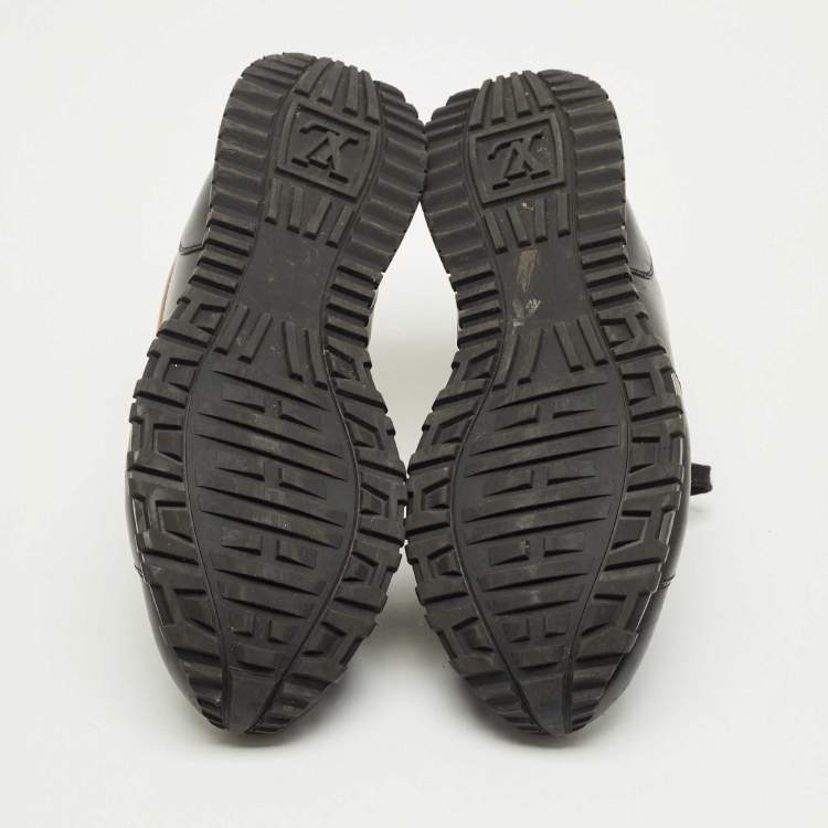 Pre Owned Louis Vuitton Black/Tan Leather Trim Run Lace Up Sneakers Size 42.5