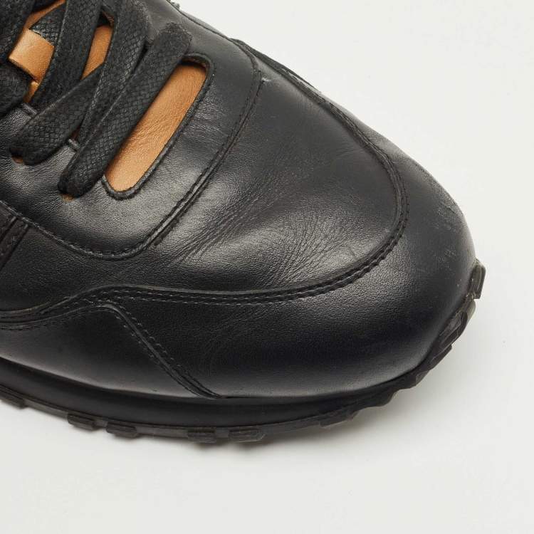 Pre Owned Louis Vuitton Black/Tan Leather Trim Run Lace Up Sneakers Size 42.5