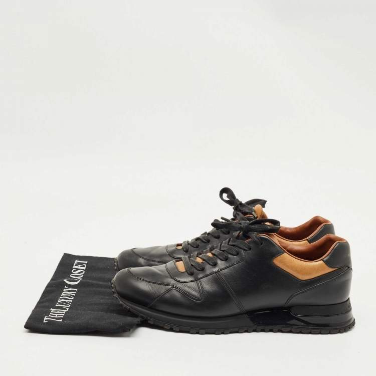 Pre Owned Louis Vuitton Black/Tan Leather Trim Run Lace Up Sneakers Size 42.5