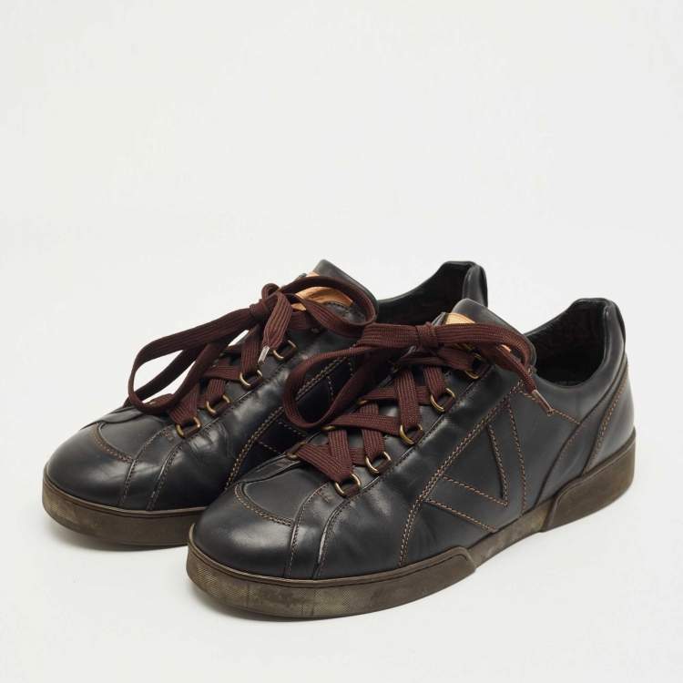 Pre Owned Louis Vuitton Black Leather Lace Up Sneakers Size 45