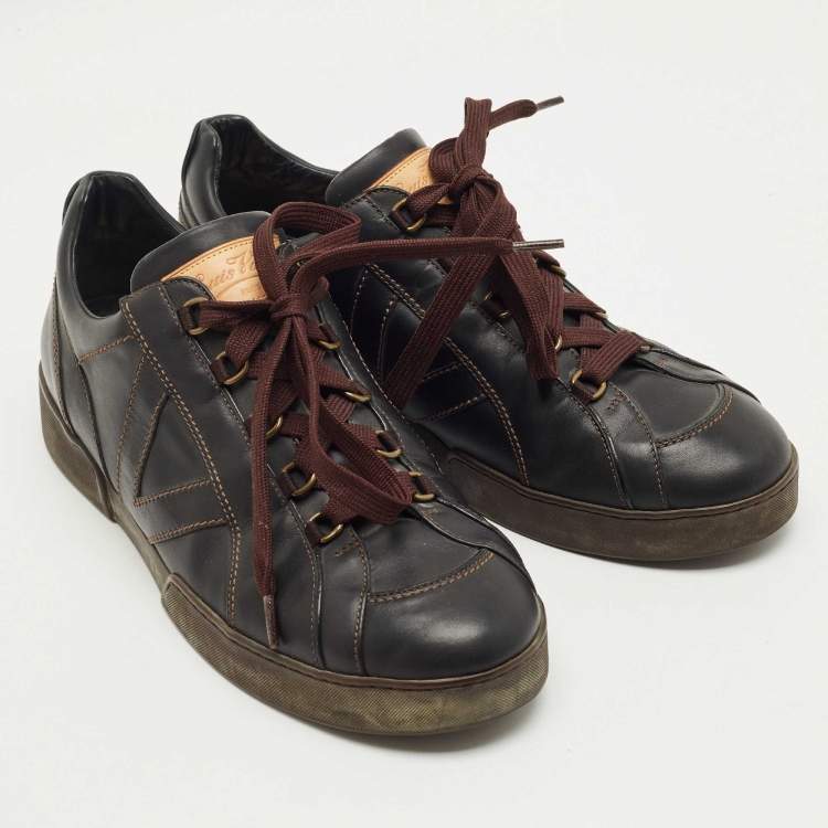 Pre Owned Louis Vuitton Black Leather Lace Up Sneakers Size 45