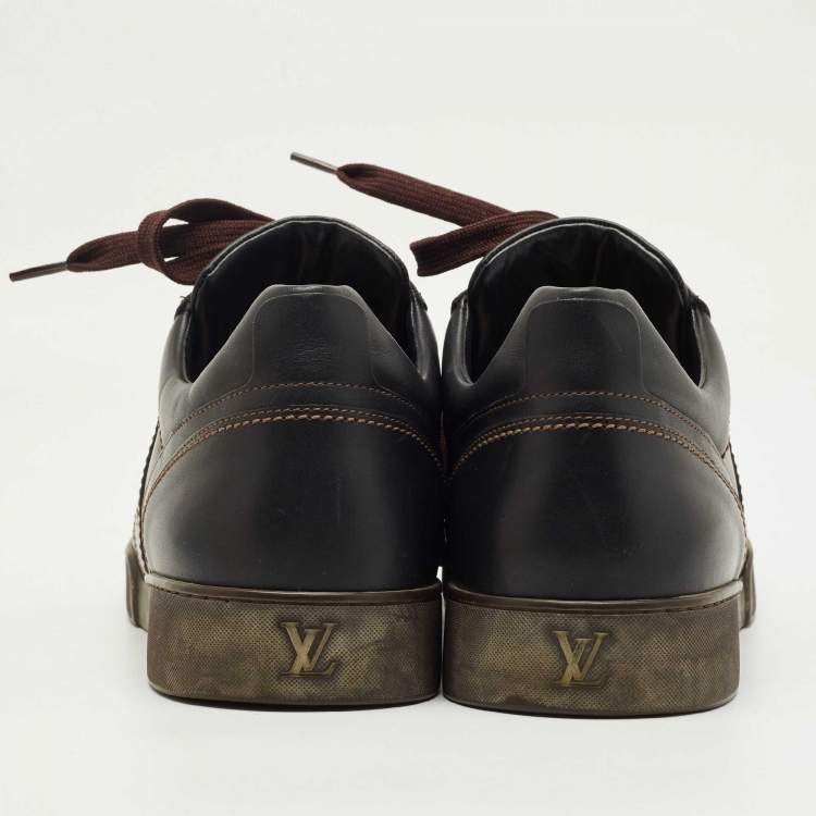 Pre Owned Louis Vuitton Black Leather Lace Up Sneakers Size 45