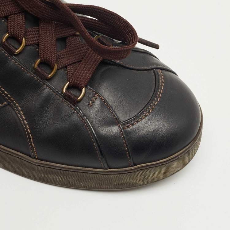 Pre Owned Louis Vuitton Black Leather Lace Up Sneakers Size 45