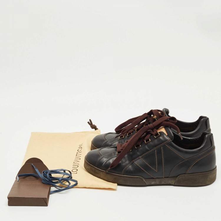 Pre Owned Louis Vuitton Black Leather Lace Up Sneakers Size 45