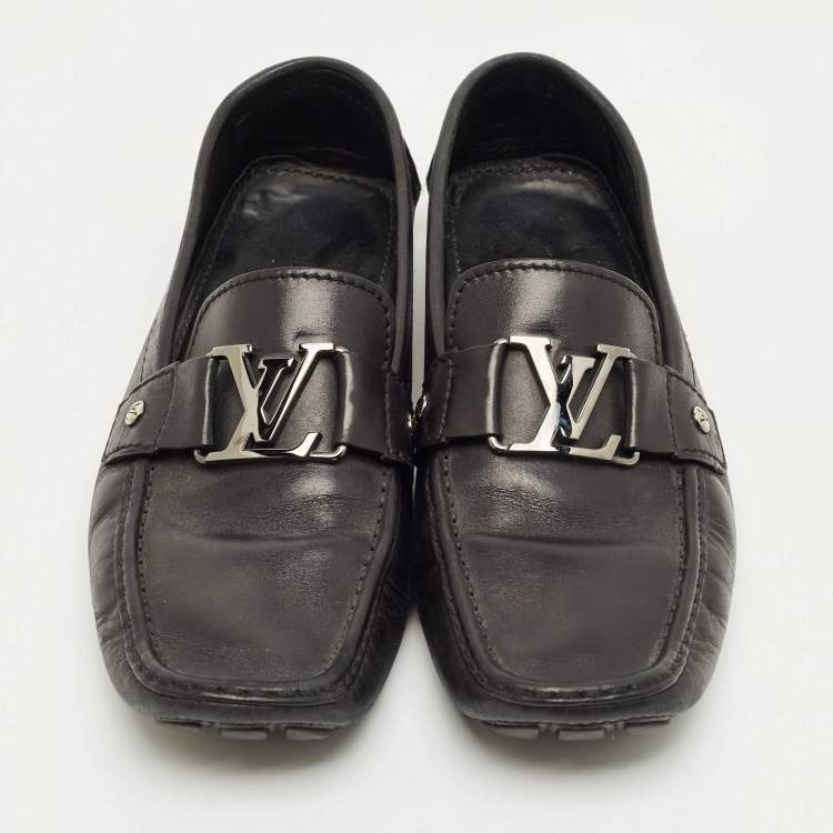 Pre Owned Louis Vuitton Black Leather Monte Carlo Slip On Loafers Size 42