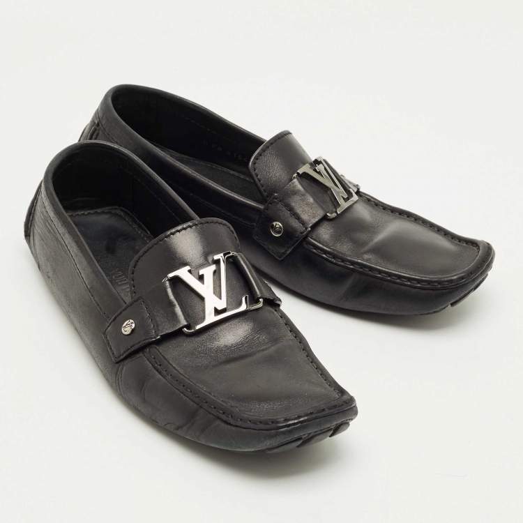 Pre Owned Louis Vuitton Black Leather Monte Carlo Slip On Loafers Size 42
