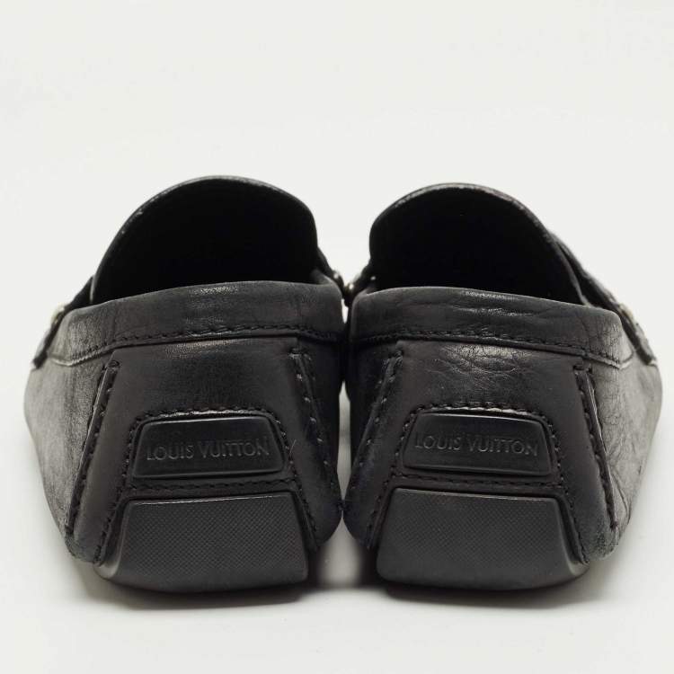 Pre Owned Louis Vuitton Black Leather Monte Carlo Slip On Loafers Size 42