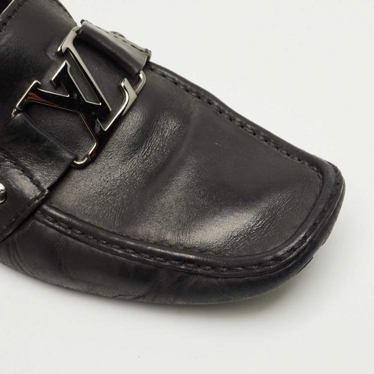 Pre Owned Louis Vuitton Black Leather Monte Carlo Slip On Loafers Size 42