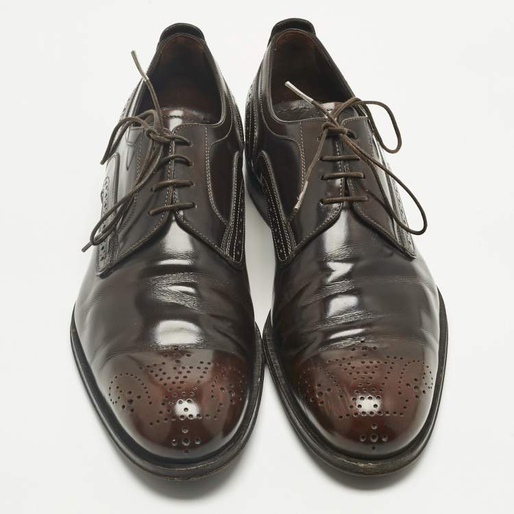 Pre Owned Louis Vuitton Brown Brogue Leather Lace Up Derby Size 42