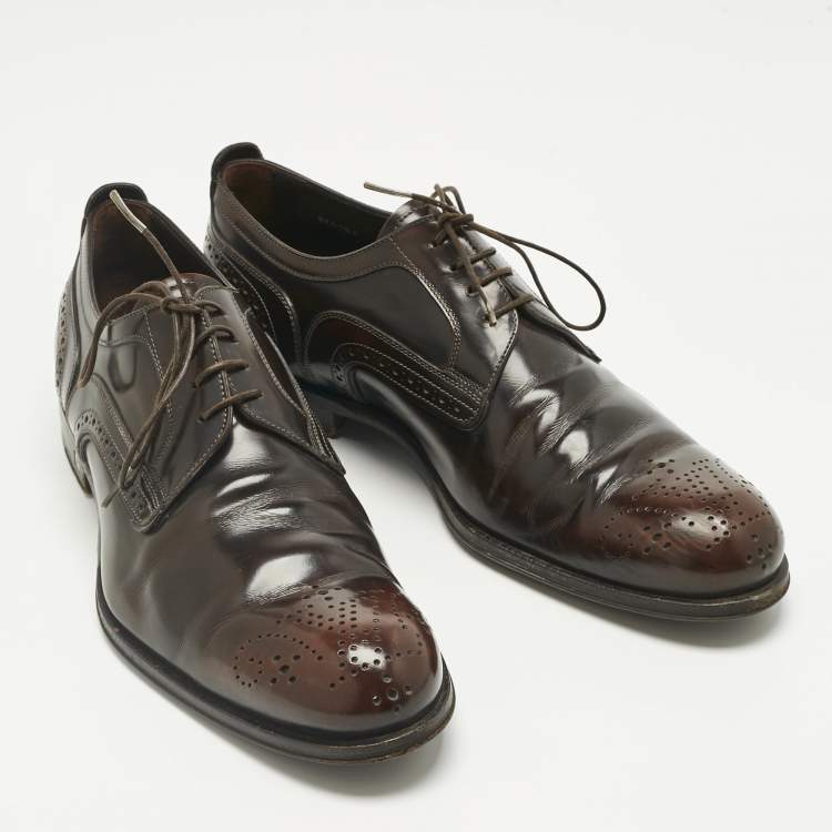 Pre Owned Louis Vuitton Brown Brogue Leather Lace Up Derby Size 42
