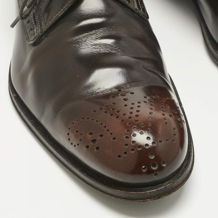 Pre Owned Louis Vuitton Brown Brogue Leather Lace Up Derby Size 42