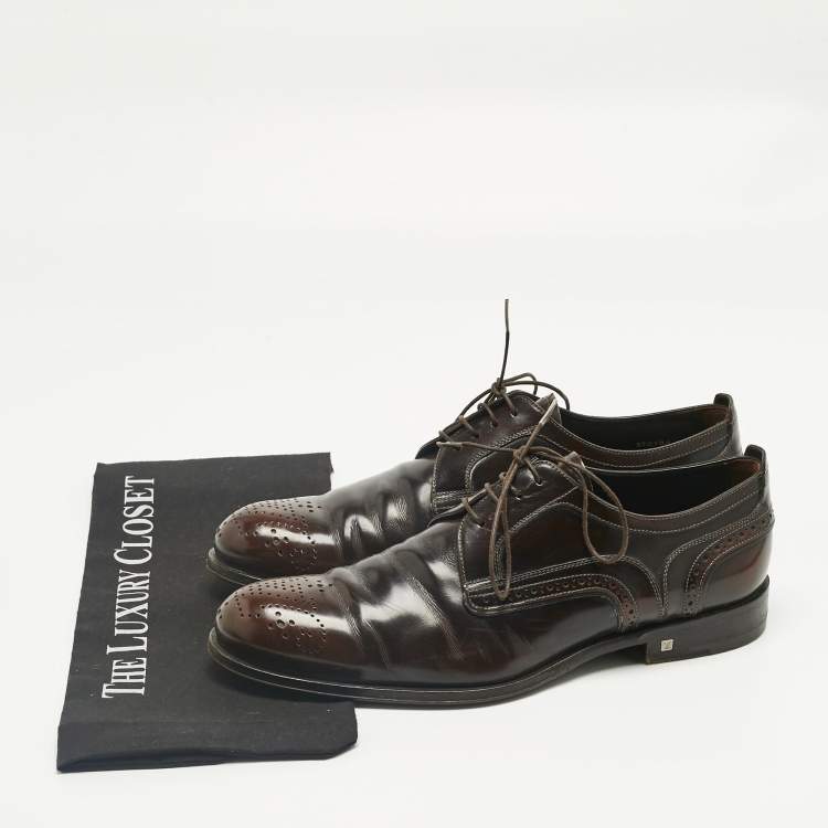 Pre Owned Louis Vuitton Brown Brogue Leather Lace Up Derby Size 42