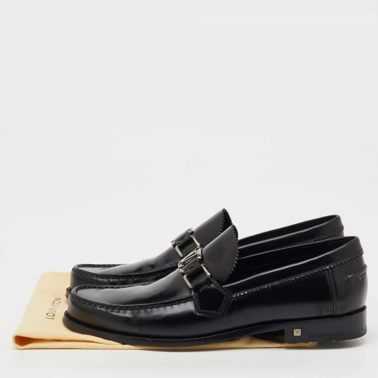 Pre Owned Louis Vuitton Black Leather Major Slip On Loafers Size 40