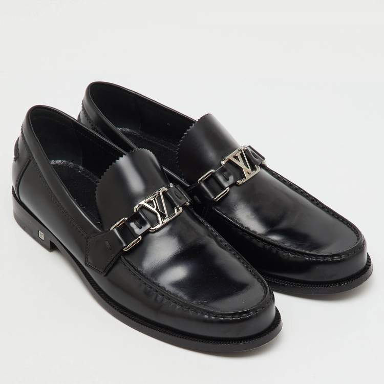 Pre Owned Louis Vuitton Black Leather Major Slip On Loafers Size 40