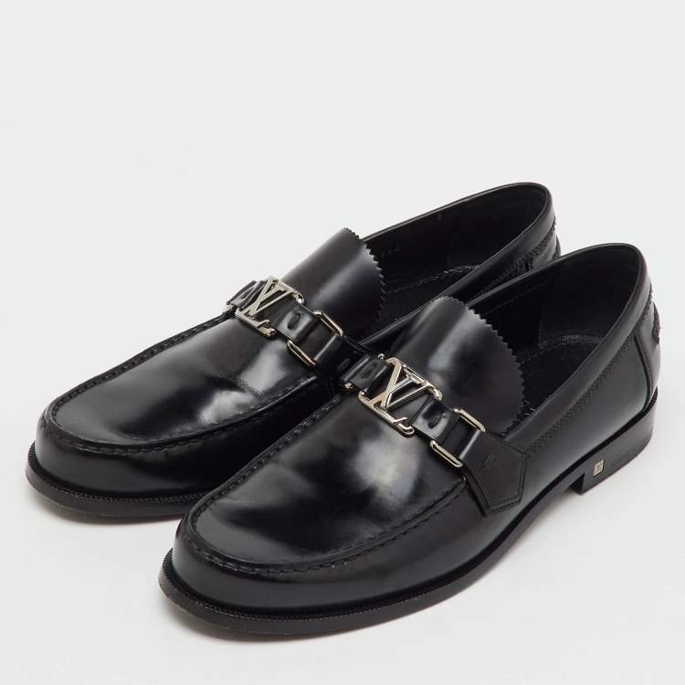 Pre Owned Louis Vuitton Black Leather Major Slip On Loafers Size 40